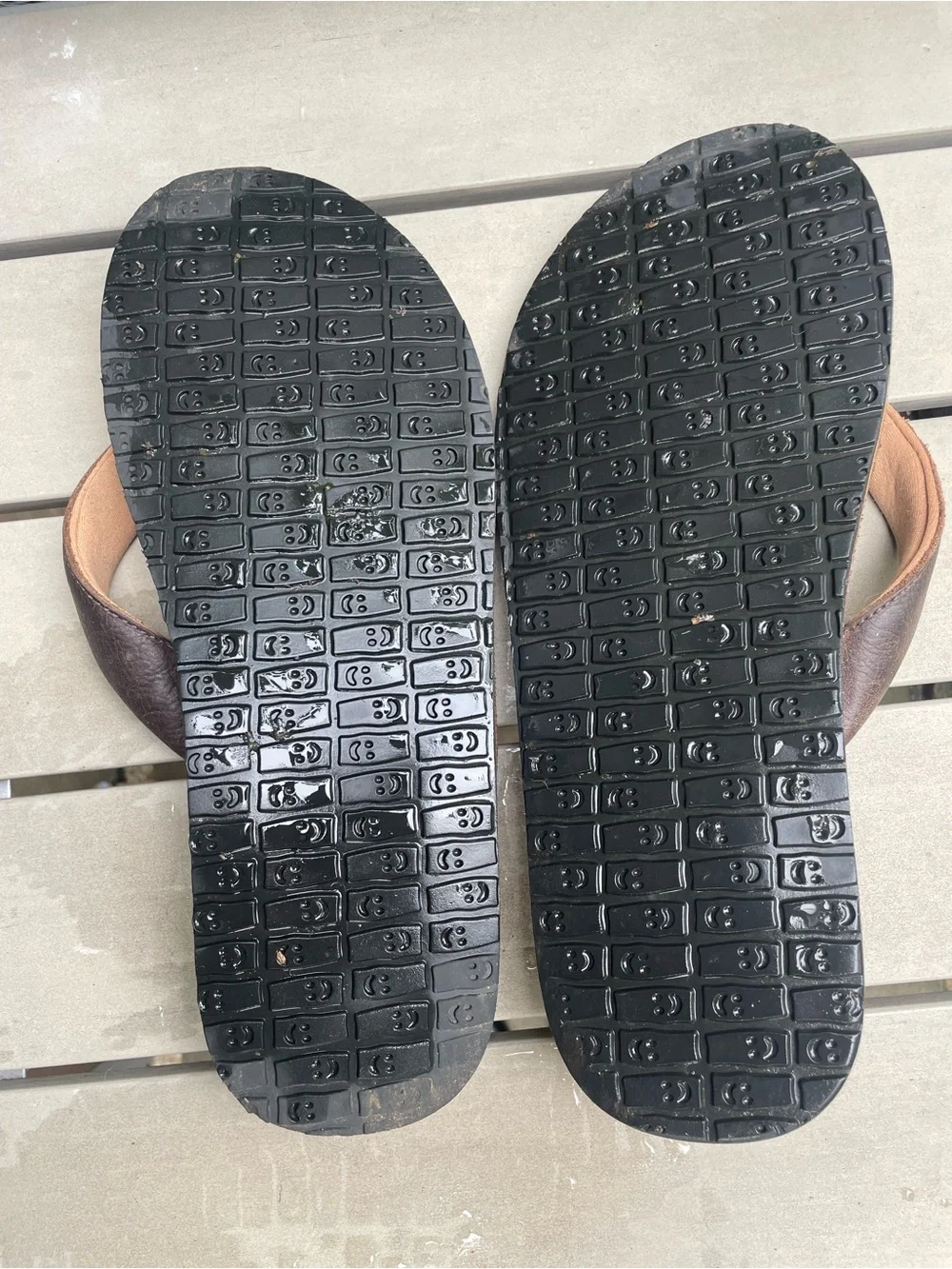 Sanuk Men's Dark Brown Leather Flip Flops with Tan Lining